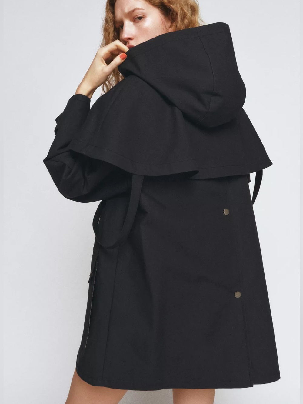 Zara Hooded Trench Coat Contrast Collar ZW Detachable Hood Lagenlook French Girl